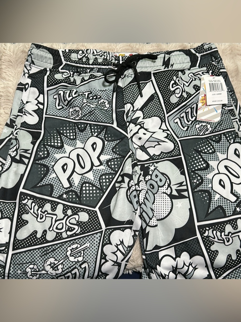 Pop Art Graphic Black & White Flat Front Men's Shorts